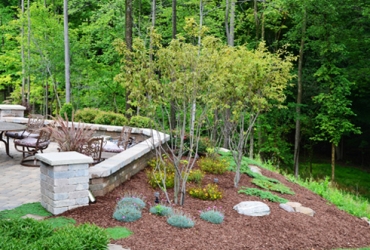 concrete block deck with wall overlooking ravine