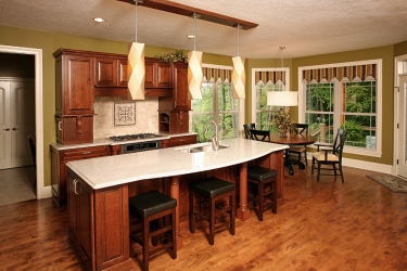 kitchen with island hardwood floors and window view