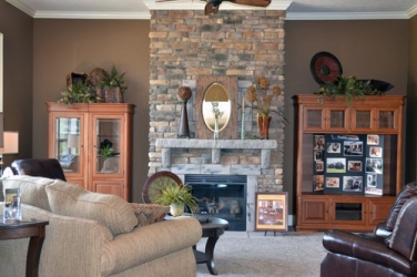 custom stone fireplace with stone mantel by gatliff custom builders